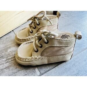 Baby Gap Mid Top Tan Khaki Moccasins Soft Sole Crib Shoes Sneakers Boys 6-12m 3